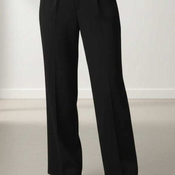 Person wearing a white shirt and black trouser on a plain background