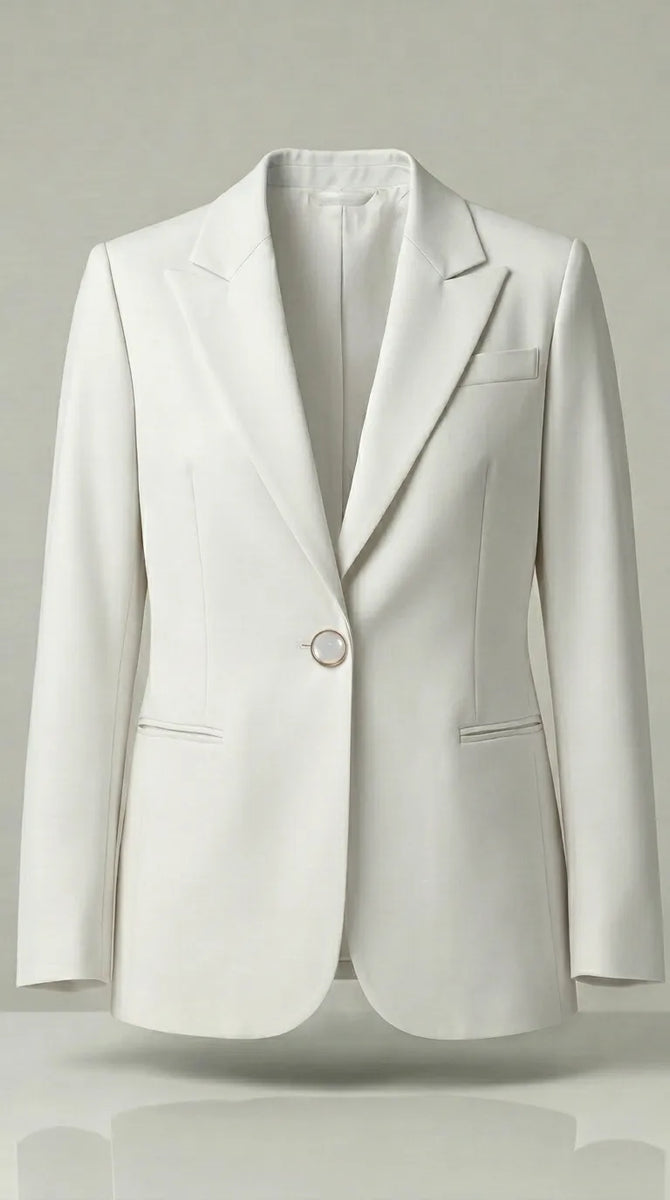 White blazer on a light gray background